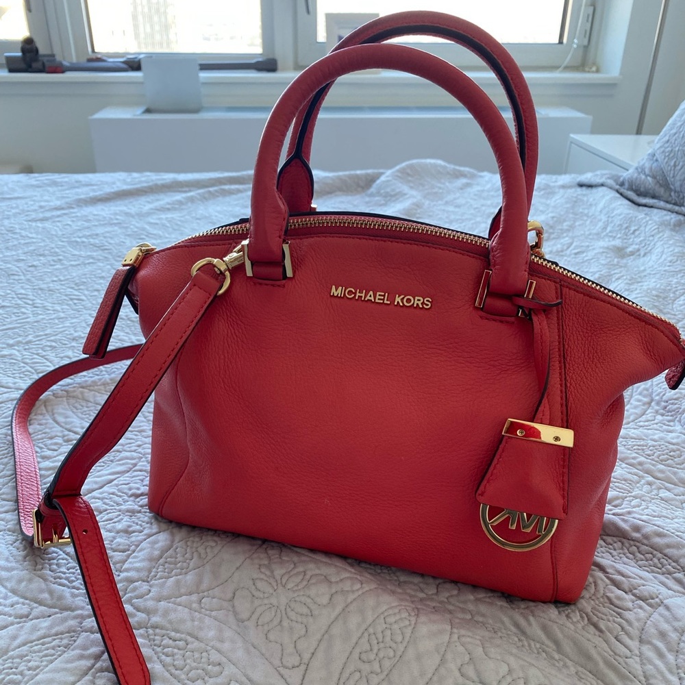 Michael Kors Leather Satchel, Corel Pink, Used